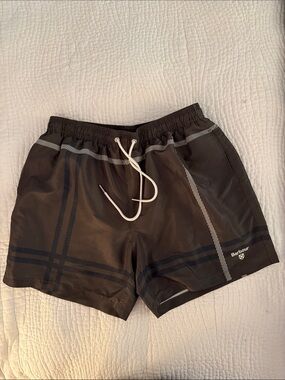 Barbour Olive and Navy Plaid Swim Trunks